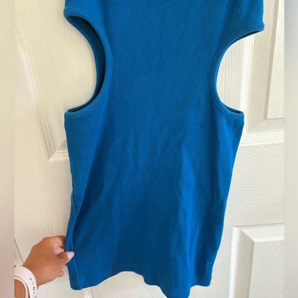 Zara Ribbed Cut Out Blue Mini Dress - Picture 5 of 8